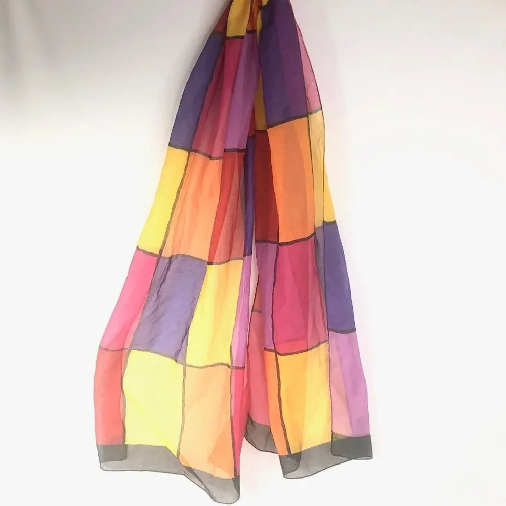 Vintage Sheer Color Block Sheer Accent Scarf